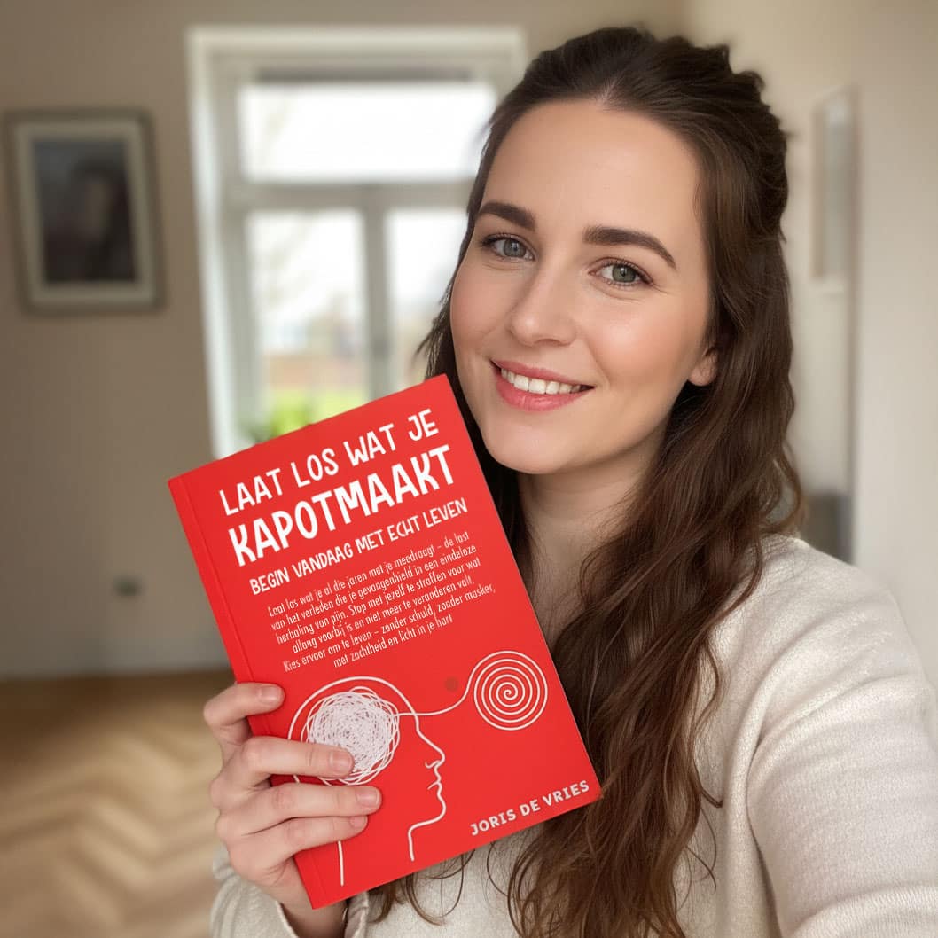 Laura V. uit Rotterdam met het boek Laat Los Wat Je Kapotmaakt