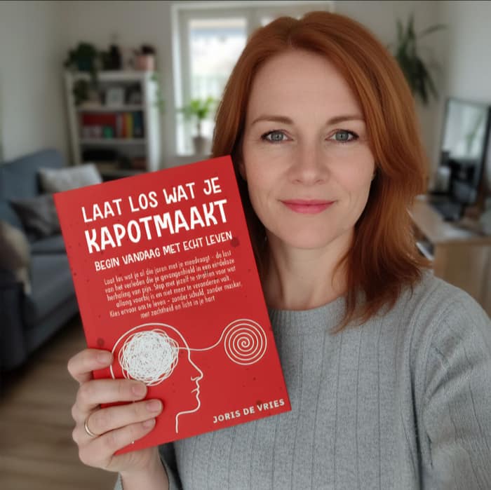 Sophie D. uit Amsterdam met het boek Laat Los Wat Je Kapotmaakt